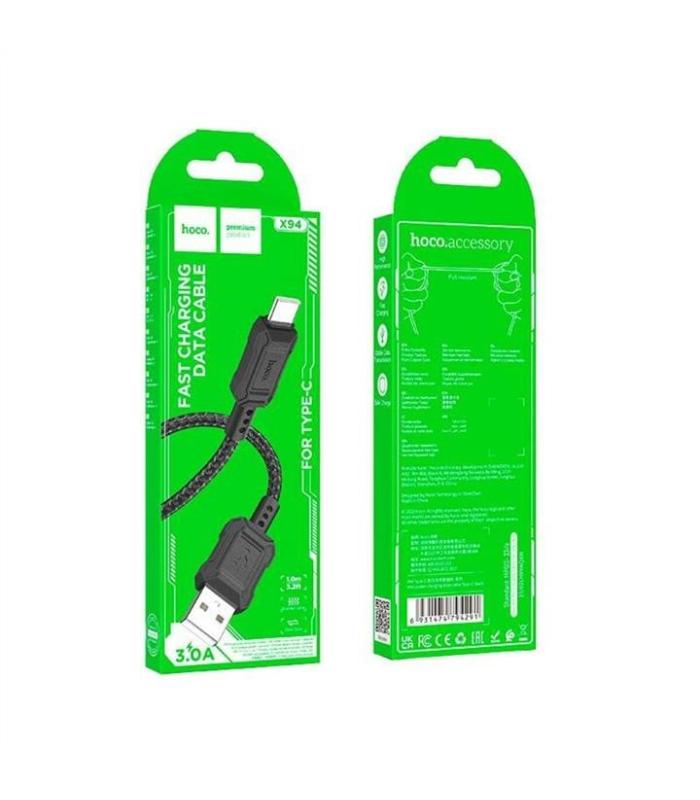 HOCO cable USB A to Type C 3A X94 1 m black HOCO cable USB A to Type C 3A X94 1 m black