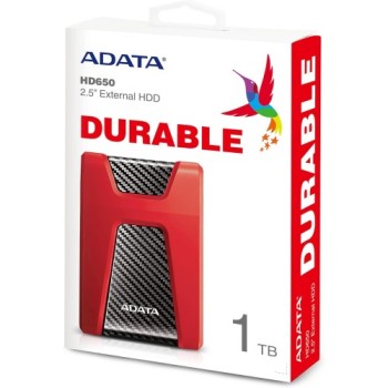 ADATA DashDrive Durable HD650 1TB 2.5" USB 3.2 External Hard Drive -Red