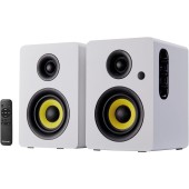 Sanyun SW206 4” HiFi Bookshelf Speakers with Studio Mode, 80W Active, Bluetooth 5.4/Optical/Coaxial/TRS/Aux/24bit DAC USB, for Turntable TV PC Desktop, MDF Cabinet, Remote Control, White